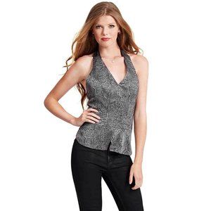 Guess Sleeveless Snake Print Crossover Peplum Halter In Ash Multi Size XS